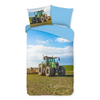 Afbeelding van Good Morning Kinderdekbedovertrek &quot;groene tractor&quot; Multi (140x200/220 cm) Katoen Flanel