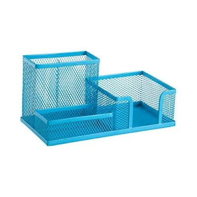 Afbeelding van LEVIATAN bureau organizer, metalen pennenhouder voor kantoor, organizer met mesh notitiehouder, 205 x 103 98 mm, blauw