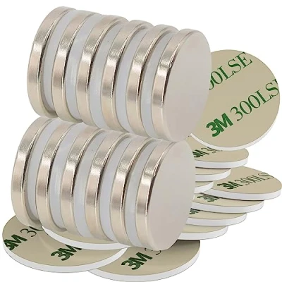 Afbeelding van Magnetpro 12 stuks schijfmagneten, 6 kg, kracht, 25 mm diameter x 3 dik, met zelfklevend plakband