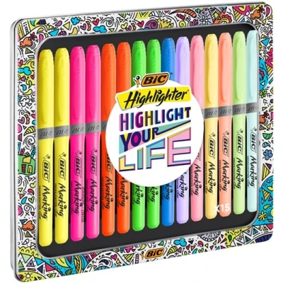 Afbeelding van Markeerstift Bic grip Highlight your life assorti blik à 15 stuks