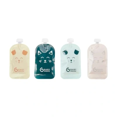 Image de Babymoov 20 Gourdes Réutilisables pour Bébé et Enfant, Contenance 150ml, en Plastique Recyclé, sans BPA, 100% Hermétiques, Surface Réinscriptible