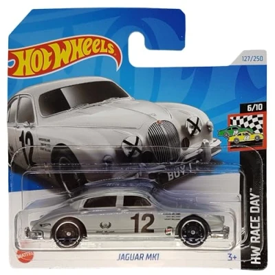 Afbeelding van Hot Wheels Jaguar MK1 HW Race Day 6/10 HRY80 Korte kaart Castrol Grant Williams Grijs Mattel 2024 1:64