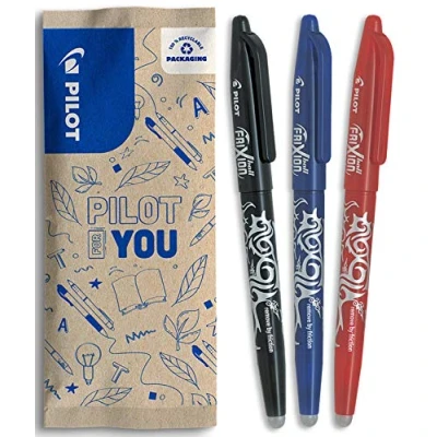Afbeelding van Pilot Frixion Ball, uitwisbare balpen, navulbaar, van gerecycled kunststof, zwart, medium punt, 3 stuks