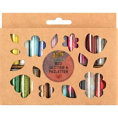 Afbeelding van folia 5781 20 tubes Rainbow L biologische glitter en verschillende vormen kleuren om te versieren