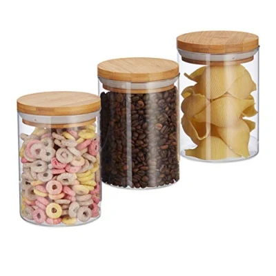 Afbeelding van Relaxdays voorraadpotten set voorraadpot snoeppotten glazen potjes + deksel 600 ml