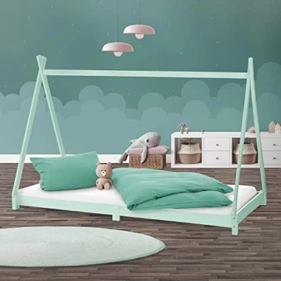 Afbeelding van Kinderbed Tipi met lattenbodem 90x200 cm Mint gemaakt van hout ML Design