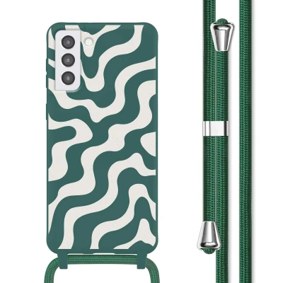 Afbeelding van imoshion hoesje Geschikt voor Samsung Galaxy S21 met koord Siliconen design Meerkleurig / Petrol Green Groovy