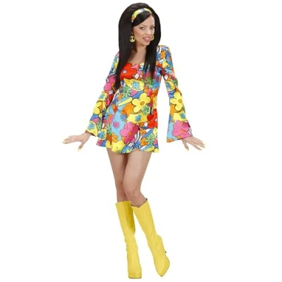 Afbeelding van W WIDMANN MILANO Party Fashion Flower Power kostuum, jurk en sjaal, hippie stijl uit de jaren 60, carnaval, themafeest