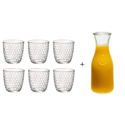 Afbeelding van Bormioli Rocco Glazen Slot Transparant 290 ml 6 Stuks + Cookinglife Karaf 1 Liter
