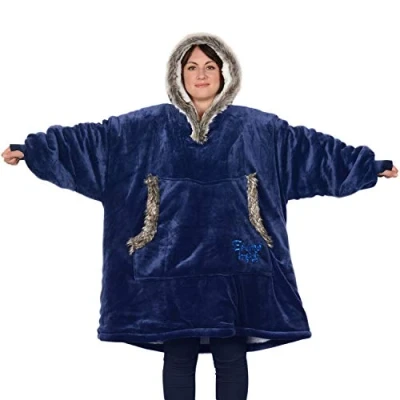 Afbeelding van Snug Rug Eskimo fleece Hoodie Deken met Mouwen Heren en Dames Capuchon Blauw Blanket