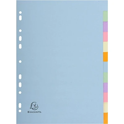 Afbeelding van Exacompta Ref. 1612E register Tussenschotten in gerecycled pastelkarton 170 g/m2 met 12 neutrale tabbladen A4 formaat afmetingen: 22,5 x 29,7 cm Forever