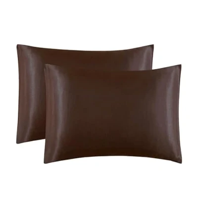 Afbeelding van Set van 2 kussenslopen zacht moerbeizijde satijn voor haar en huid, met envelopsluiting (bruin, standaard (50 x 75 cm)