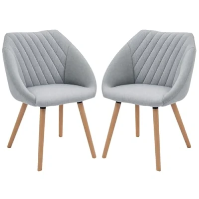 Afbeelding van HOMCOM Eetkamerstoelen, Scandinavisch design, taps toelopende poten, beukenhout, zitting, rugleuning, ergonomisch, linnen, grijs, 2 stuks