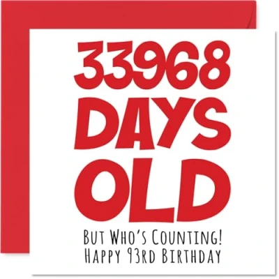 Afbeelding van verjaardagskaart 93 jaar voor mannen, vrouwen, hem en haar 33968 Days Old Grappige volwassenen 3 oma, opa, papa, 145 mm x