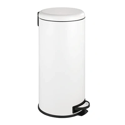 Image de WENKO poubelle à pédale Leman, fermeture système &quot;easy close&quot;, 30L, Acier Inox, Blanc Mat, 30,5 x 64 37,5 cm