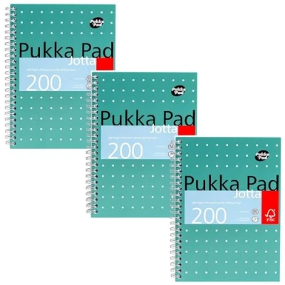 Afbeelding van Pukka Pad, Jotta Set van 3 A5 metallic notitieboeken voor thuis, school en kantoor, 15 x 21 cm, spiraalbinding, 8 mm lijnen 80 g/m² papier, geperforeerde randen, 200 pagina&#039;s