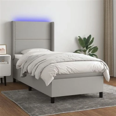 Afbeelding van vidaXL Boxspring met matras en LED stof lichtgrijs 100x200 cm