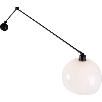 Afbeelding van QAZQA Wandlamp zwart met kap wit 30 cm verstelbaar Blitz