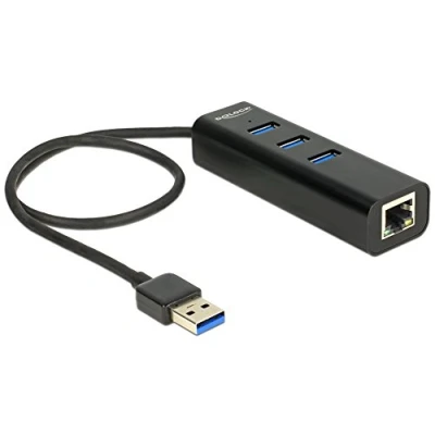 Image de Delock hub usb 3.0 3 port extern + 1 x gigabit lan noir , 62653