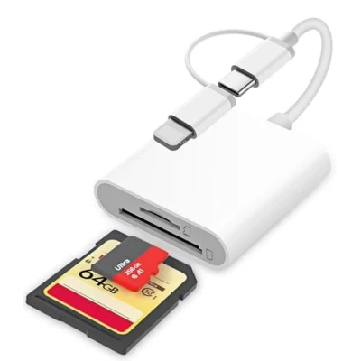 Afbeelding van SD kaartlezer voor iPhone, [Apple MFi gecertificeerd] 2 in 1 iPhone lezer, Lightning Card Reader, kaartlezer, kaartadapter