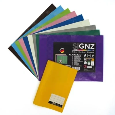 Afbeelding van SIGNZ Set van 10 raffia notitieboekomslagen, DIN A5, gesorteerd, dikte: 100 my (0,1 mm), CO2 neutraal, Made in Germany