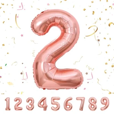Afbeelding van Ballonnen verjaardag 2 jaar roségoud 101 cm ballon nummer verjaardagsdecoratie vliegen met helium