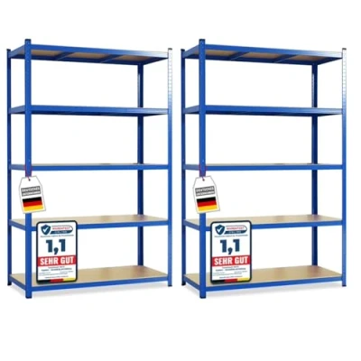 Afbeelding van KARAT Lakota planken voor zware lasten, 2 stuks, steekrek, kelderrek, TÜV/GS getest, 5 verstelbare (blauw, 200 x 100 50 cm)