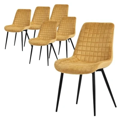 Afbeelding van Eetkamerstoel set van 6 mosterdgeel met fluwelen bekleding en stalen poten Keukenstoel rugleuning ML design