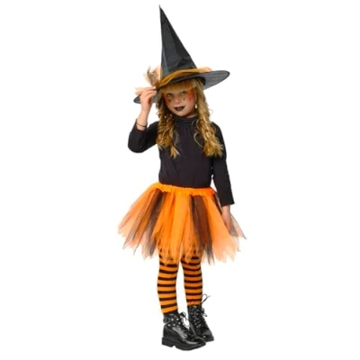 Afbeelding van Rubies Oranje Tutu Heks Kostuum Set voor Meisjes, Rok en Hoed, Officieel Halloween, Carnaval, Feest Verjaardag