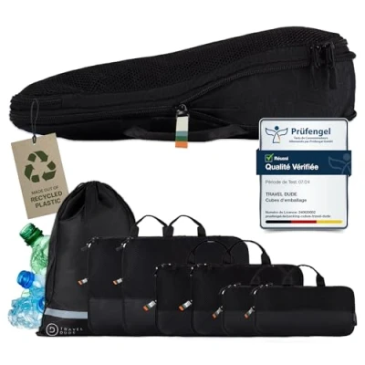 Afbeelding van TRAVEL DUDE Reisorganizer Bagage Compressietas Van gerecyclede plastic flessen Packing Cubes Kofferopslag Reistassen voor rugzak 7 delen, beige