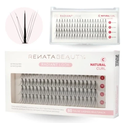 Afbeelding van Renata Beauty 10D Radiant Look kunstwimpers afzonderlijk [C Curl] 80 boeketten wimpers 10 13 mm verpakking met individuele DIY voor stralende ogen in natuurlijke stijl