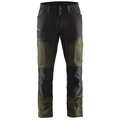 Image de Pantalon services stretch vert olive/noir, poche A4 / tablette