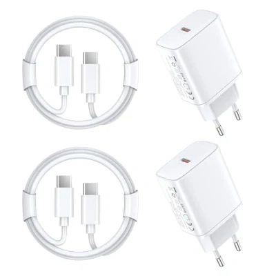 Afbeelding van Lot de 2 chargeurs USB C 45 W pour iPhone 16 15/16 15 Pro/16 Pro Max/16 Plus/iPad Pro/Mini/Air, Samsung Galaxy S24/S23, avec câble m