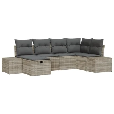 Afbeelding van vidaXL 6 delige Tuinbank Set met Kussens Lichtgrijs Poly Rattan