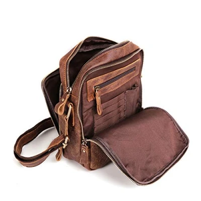 Afbeelding van schoudertas voor heren, kleine van leer, vintage casual schoudertas, Bruin 1, S,