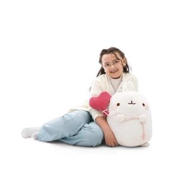 Afbeelding van MOLANG pluche dier met hartvormige ballon, 48 cm, wit, zachte pluche, schattige pop, om te spelen, voor kinderen en volwassenen, geweldig cadeau idee