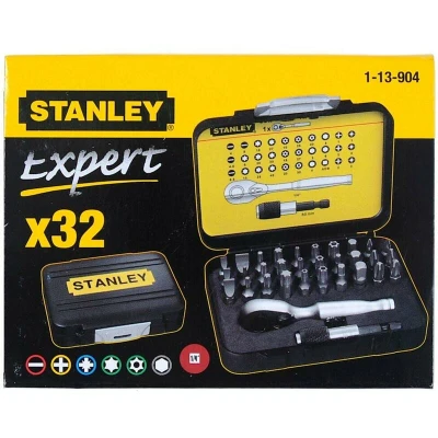 Image de STANLEY 1 13 904 Coffret d&#039;embouts Expert Pro 1/4&quot; avec clé à cliquet 32 pièces