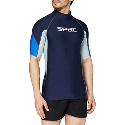 Afbeelding van Seac RAA Short Evo rashguard met korte mouwen voor heren UV zwem en snorkeltop Blauw/wit XS