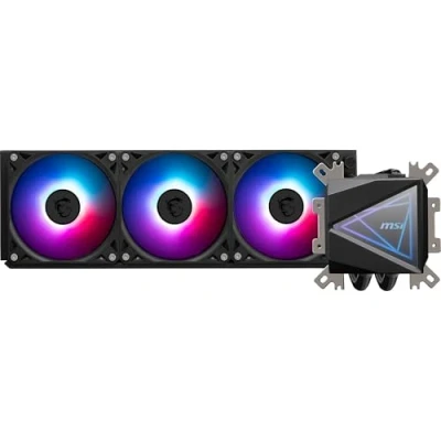 Afbeelding van MSI MAG CORELIQUID I360 Vloeistofkoelsysteem processor afmeting radiator: 360 mm voor: Intel LGA115x, 1200, 1700 AMD AM4, AM5 3x 120 LDP ARGB fan koper, aluminium zwart