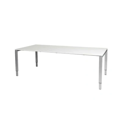 Afbeelding van Domino vergadertafel, hoogte instelbaar (62 85cm) met 220x100cm &#039;zwevend&#039; krijtwit 25mm blad en aluminium (RAL9006) N poot frame