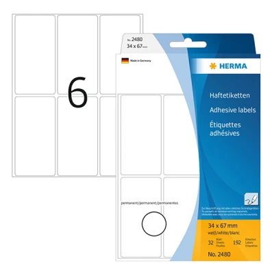 Image de HERMA étiquettes multi usage, 34 x 67mm, blanc, grand paquet contenu: 192 pièces 2480