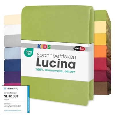Afbeelding van CelinaTex Lucina Set van 2 jersey hoeslakens voor kinderen, 60 x 120 70 140 cm, groen, 100% gekamd katoen, superzacht, Öko Tex gecertificeerd