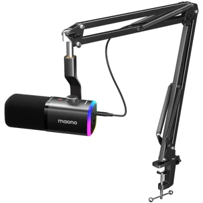 Image de MAONO microphone de jeu dynamique avec bras perche : baladodiffusion XLR/USB logiciel, bouton muet, contrôle gain, micro PC RVB pour streaming, enregistrement, PS4/PS5, création