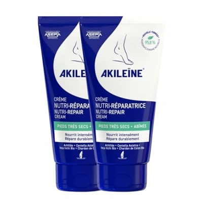 Afbeelding van AKILEÏNE Voedingscrème voor droge voeten, intensieve hydratatie, herstelt scheuren en scheuren, zachtere geregenereerde huid, 2 x 75 ml
