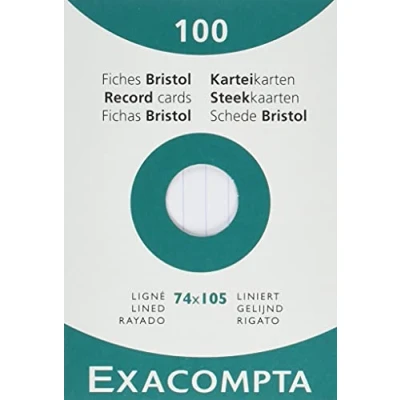 Afbeelding van Pak 100 steekkaarten bristol gelijnd niet geperforeerd 74x105mm, Wit
