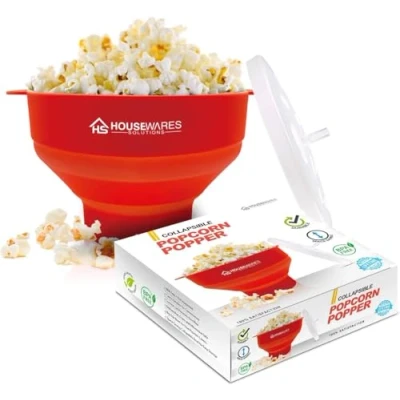Afbeelding van Collapsible Silicone Microwave Hot Air Popcorn Popper Bowl With Lid and Handles (Red)