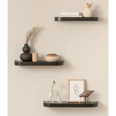 Afbeelding van Kazai.® Neva Set van 3 zwevende wandplanken echt hout, wanddecoratie en plank voor badkamer, woonkamer, keuken, slaapkamer meer, zwart eiken