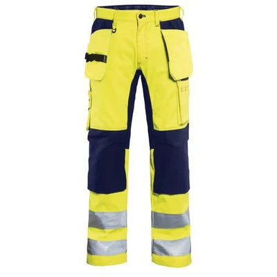 Image de Pantalon artisan stretch haute visibilité jaune/marine genoux préformé