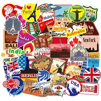 Afbeelding van Retro Vintage Reisstickers, 100 stuks, vinyl etiketten voor koffer, laptop, helm, motorfiets, auto, fiets
