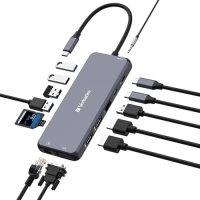 Image de Verbatim Concentrateur (hub) 2 x HDMI + 1 VGA 7 USB Ethernet GigabitEthernet de bureau